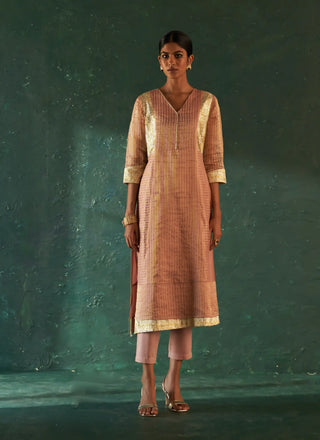 Midas old rose tissue stripes kurta set