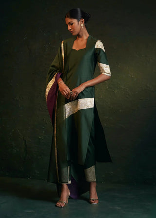 Deep green a-line kurta set