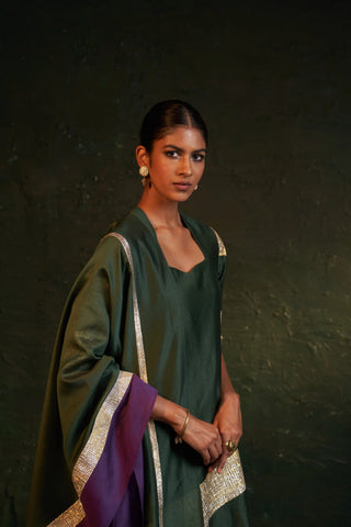 Deep green a-line kurta set