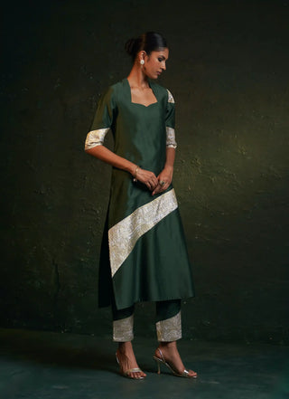 Deep green a-line kurta set