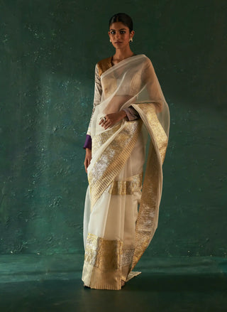 Midas ivory saree and tissue blouse