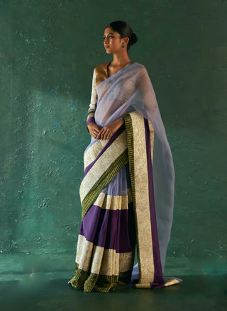 Midas purple saree and tissue blouse