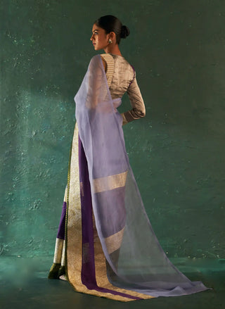 Midas purple saree and tissue blouse