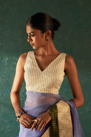 Midas purple saree and ivory stripe blouse