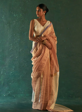 Midas old rose silk tissue saree and blouse