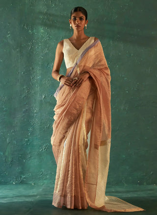 Midas old rose silk tissue saree and blouse