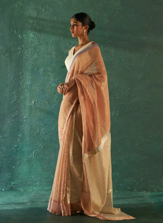 Midas old rose silk tissue saree and blouse