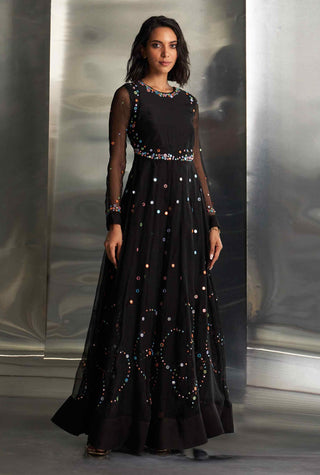 Black colourful mirror anarkali