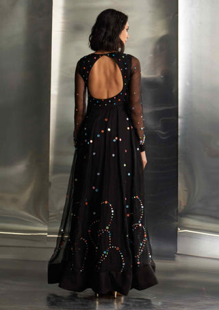 Black colourful mirror anarkali