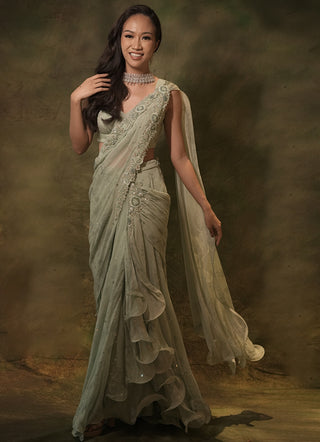 Celadon skirt saree and blouse