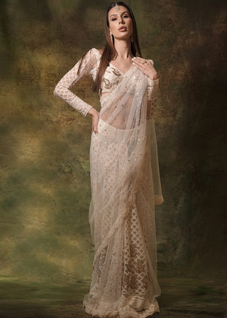 Ivory lucknowi saree and blouse