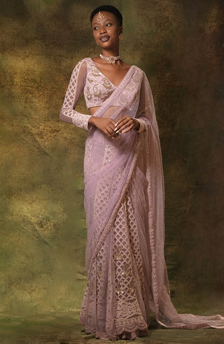 Lilac lucknowi saree and blouse