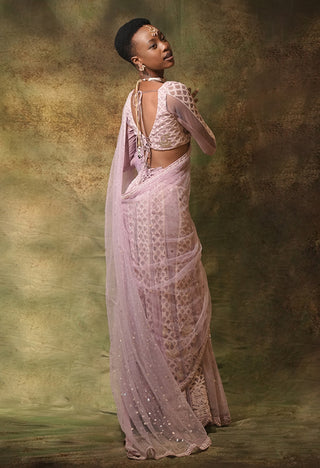 Lilac lucknowi saree and blouse