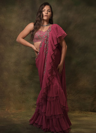 Pink zardosi saree and blouse