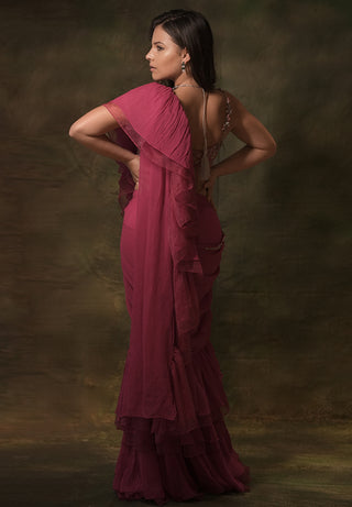 Pink zardosi saree and blouse