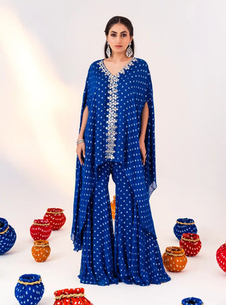 Royal blue jacket kaftan and gharara pant