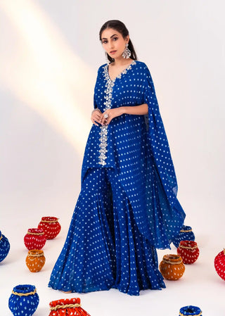 Royal blue jacket kaftan and gharara pant