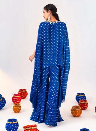 Royal blue jacket kaftan and gharara pant