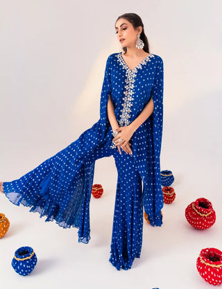 Royal blue jacket kaftan and gharara pant