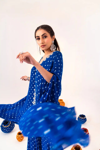 Royal blue jacket kaftan and gharara pant