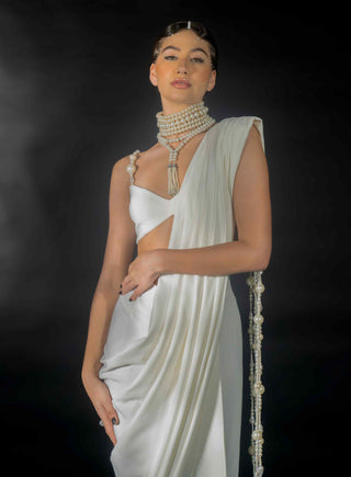 White pearl strings saree and blouse