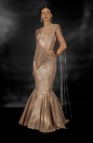 Rose gold fishtail lehenga saree and blouse