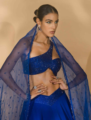 Blue rhinestone encrusted lehenga set