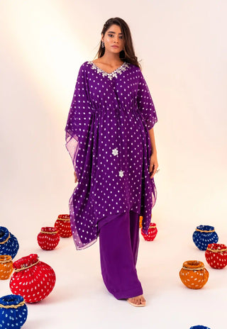 Purple print kaftan and straight pants