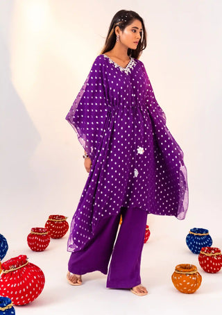 Purple print kaftan and straight pants