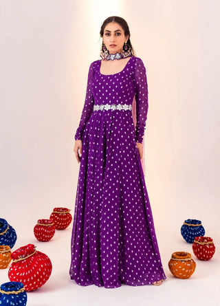 Purple printed anarkali and belt