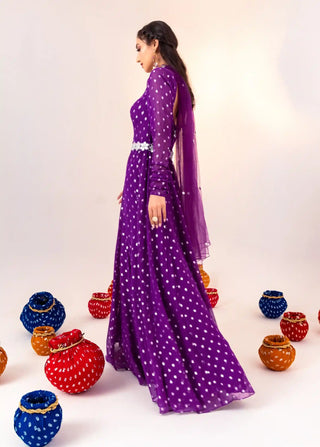 Purple printed anarkali and belt