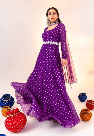 Purple printed anarkali and belt