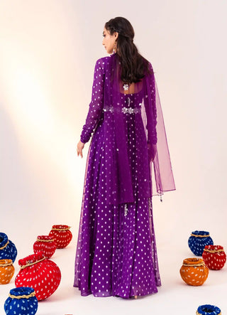 Purple printed anarkali and belt