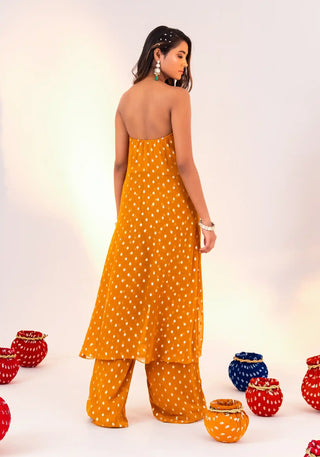 Yellow halter neck tunic and straight pants