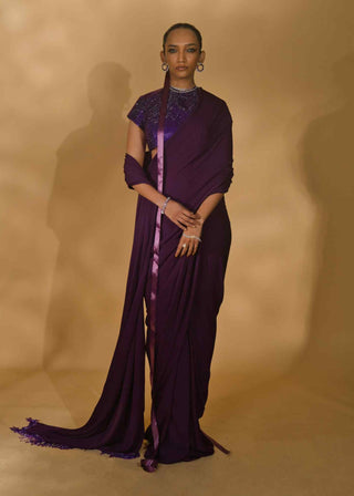 Purple rhinestone saree and blouse