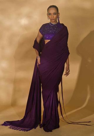 Purple rhinestone saree and blouse