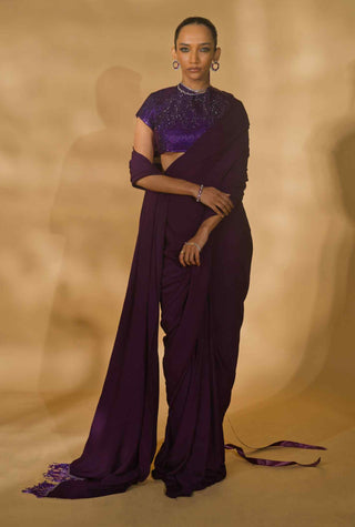 Purple rhinestone saree and blouse