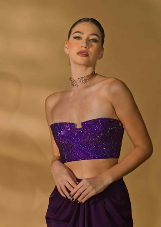 Purple rhinestone crop top and skirt