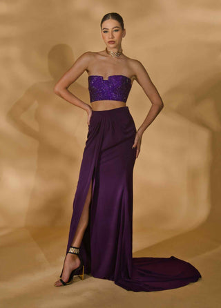 Purple rhinestone crop top and skirt