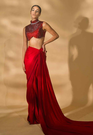 Red rhinestone blouse and saree