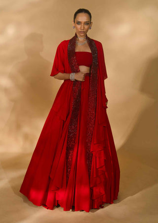 Red lehenga and cape set