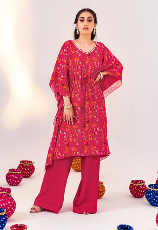 Pink print kaftan and straight pants