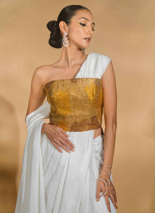 Rhine stone encrusted corset blouse and saree