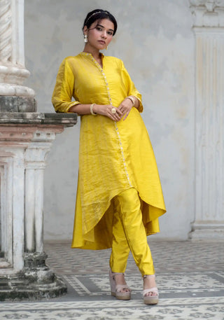 Acaica asymmetric embroidered kurta set