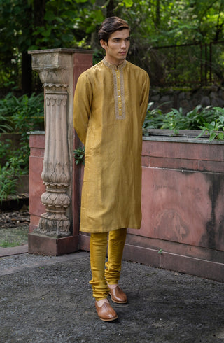 Molten gold yellow embroidered kurta with pants