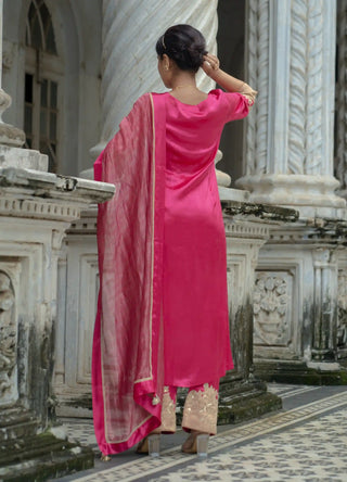 Pink and gold cut work kurta set