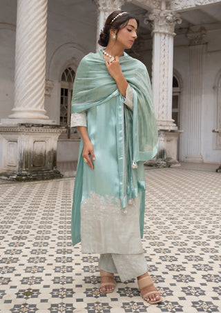 Mint and silver cut work kurta set