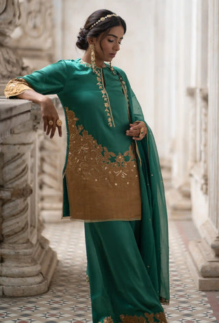 Jade green cut work sharara set