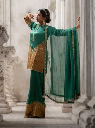 Jade green cut work sharara set