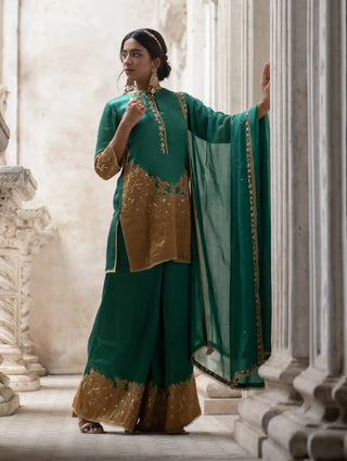 Jade green cut work sharara set